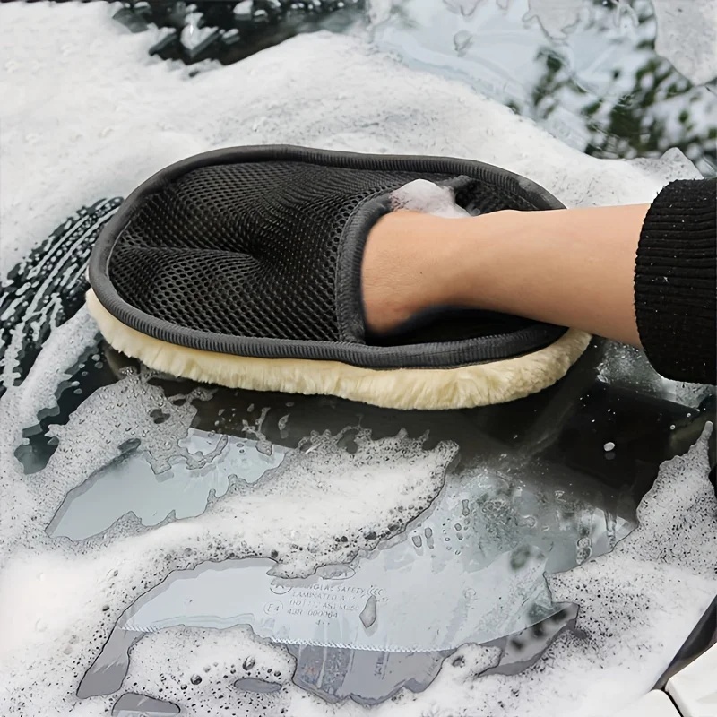 Car Detailing Wash Mitt Microfiber Wool - Mikrofaser-Woll-Autowaschhandschuh, fusselfreier, kratzfreier Handschuh für Autopflege,
