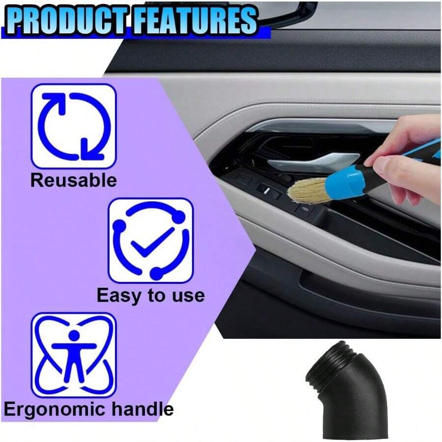 Car Detailing Brush Set Boar Hair Interior - 3-teiliges Auto-Detailing-Bürstenset, Weiche Wildschweinhaar-Bürsten ohne Kratzer,