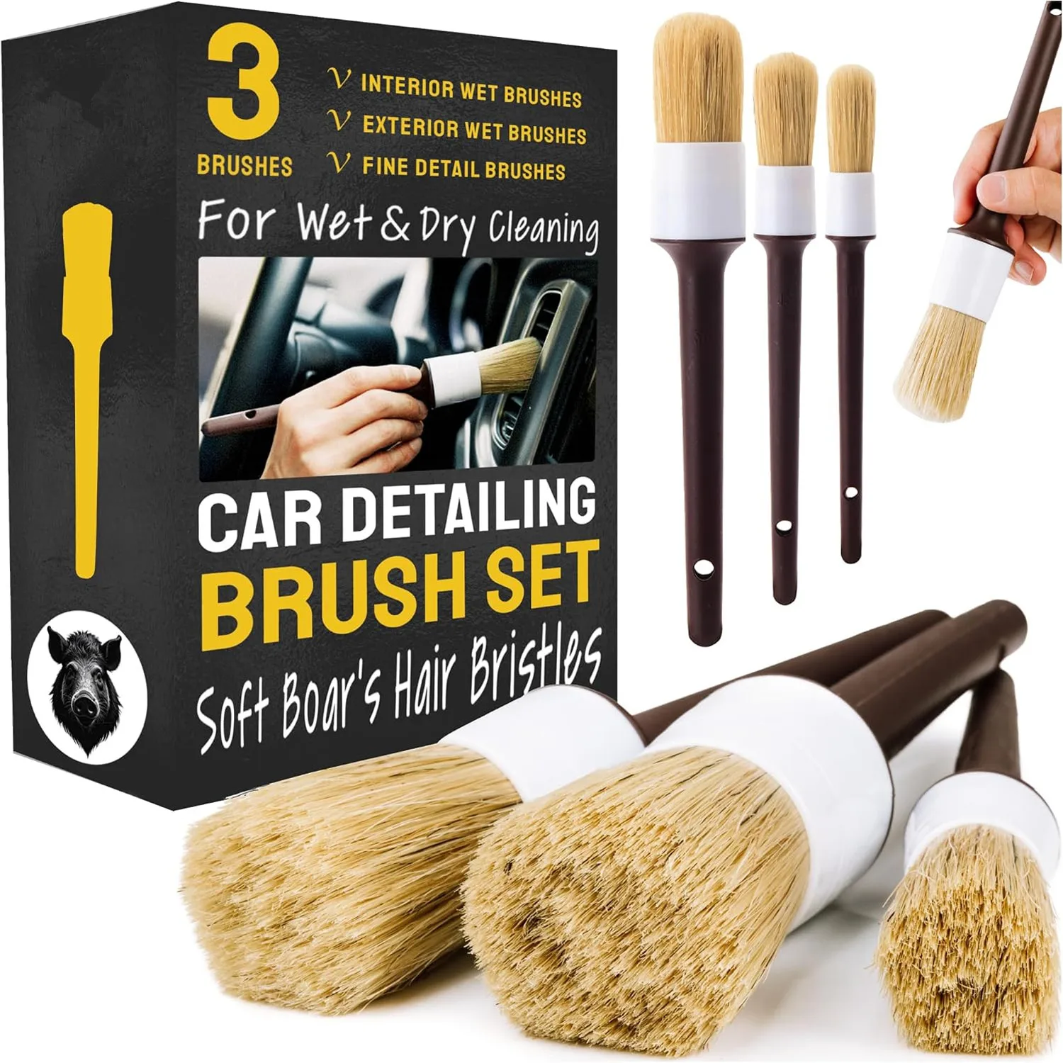 Auto-Detailing-Bürstenset 3-te – Car Detailing Brush Set Boar Hair Interior Bewertung und Preis